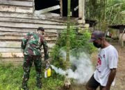 Satgas Yonif 131/Brajasakti Lakukan Fogging di Kampung Ampas Perbatasan Papua