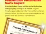 Judul Berita: Barru Jadi Daerah Tercepat Bentuk 55 Koperasi Merah Putih, Raih Penghargaan dari Kemenkumham dan Kemendes PDT