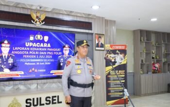 Kapolda Sulsel Pimpin Upacara Laporan Kenaikan Pangkat AKBP ke Kombes Pol Periode 1 Juli 2026