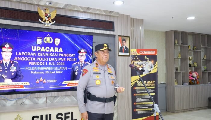 Kapolda Sulsel Pimpin Upacara Laporan Kenaikan Pangkat AKBP ke Kombes Pol Periode 1 Juli 2026
