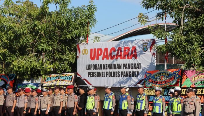 Polres Pangkep Gelar Upacara Kenaikan Pangkat Personel Periode 1 Juli 2026