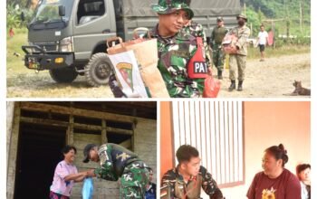 Satgas Pamtas RI-Malaysia Yonarmed 19/Bogani Gelar Jumat Peduli, Berikan Sembako dan Layanan Kesehatan Gratis