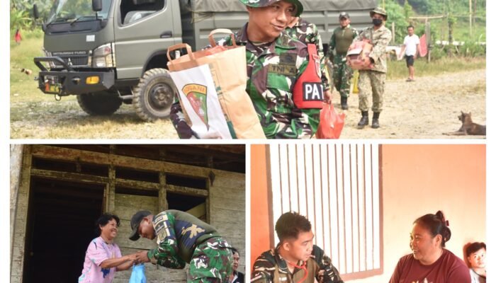 Satgas Pamtas RI-Malaysia Yonarmed 19/Bogani Gelar Jumat Peduli, Berikan Sembako dan Layanan Kesehatan Gratis