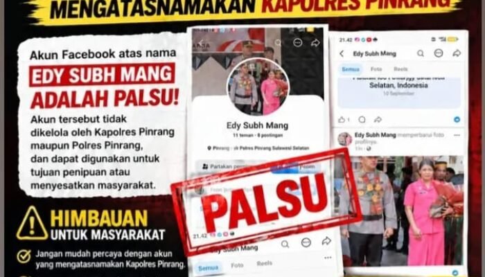 Akun Facebook Palsu Catut Foto Kapolres Pinrang Humas: Jangan Tergiur dan Transfer Uang
