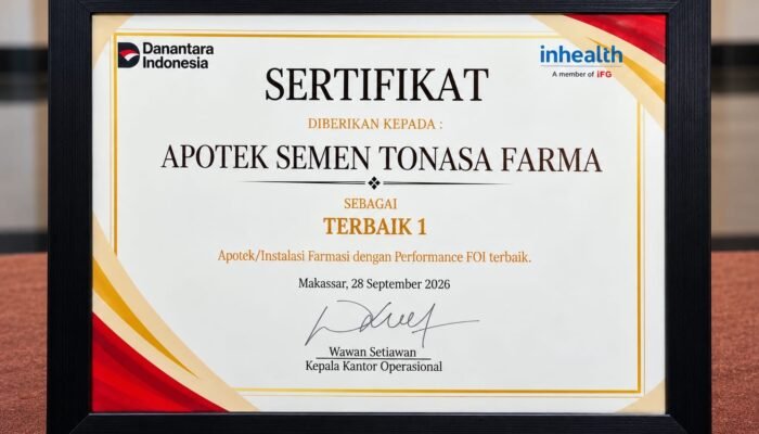 Sabet Predikat Terbaik 1 Performance FOI Inhealth Se-Sulampua, Apotek Semen Tonasa Farma Pertegas Komitmen Layanan Kefarmasian Terpercaya